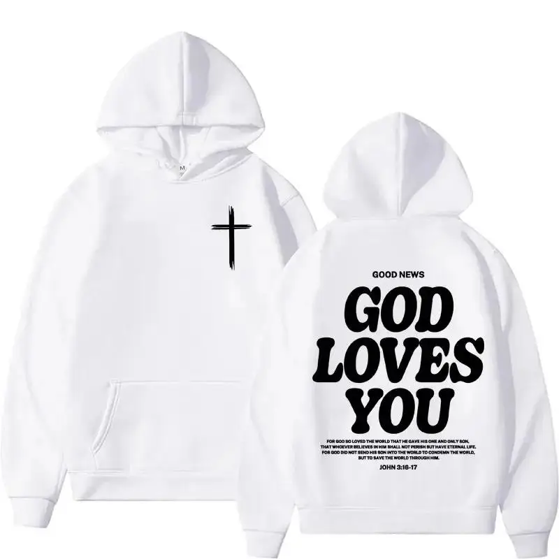 Harajuku Aesthetic Christian Jesus Church Hoodie Bible Verse God Loves You Hooded Men\'s Women Vintage Sweatshirts Streetwear Y2K