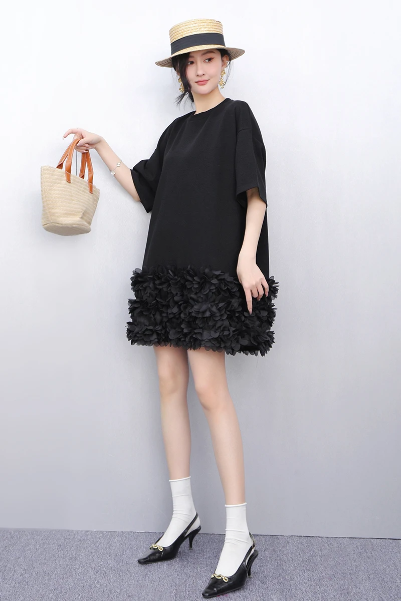 2025 ฤดูใบไม้ผลิใหม่Elegant O-คอหลวมเสื้อยืดสั้นเค้กผู้หญิงแฟชั่นแขนสั้นสุภาพสตรีขายส่งJ906