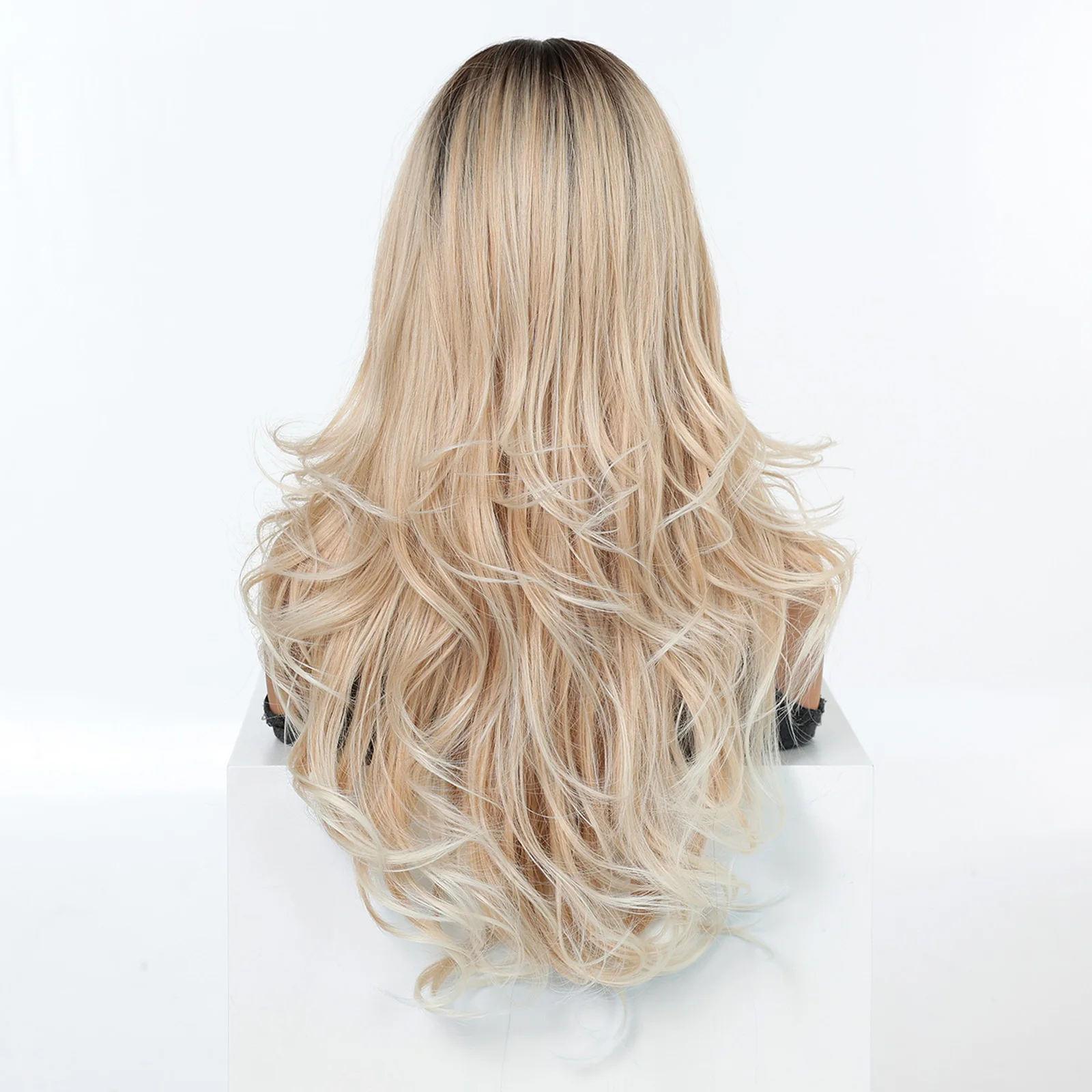Long Wavy Blonde Wig Middle Part Natural Looking Synthetic Hair for Women Daily Wear Party Cosplay Costume Rave Party Use