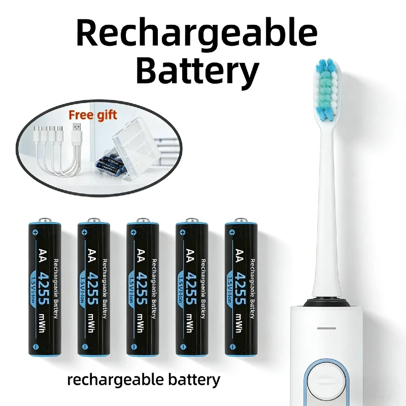 

USB-C Rechargeable AA Lithium Battery 1.5V 4255mWh High Capacity for Remote Toys Clock with Charging Cable
