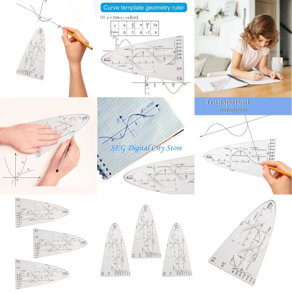 U75B Ergonomic Cosine Geometry Ruler Parabolic Stencil Cosine Ruler For Students And STEM Professional