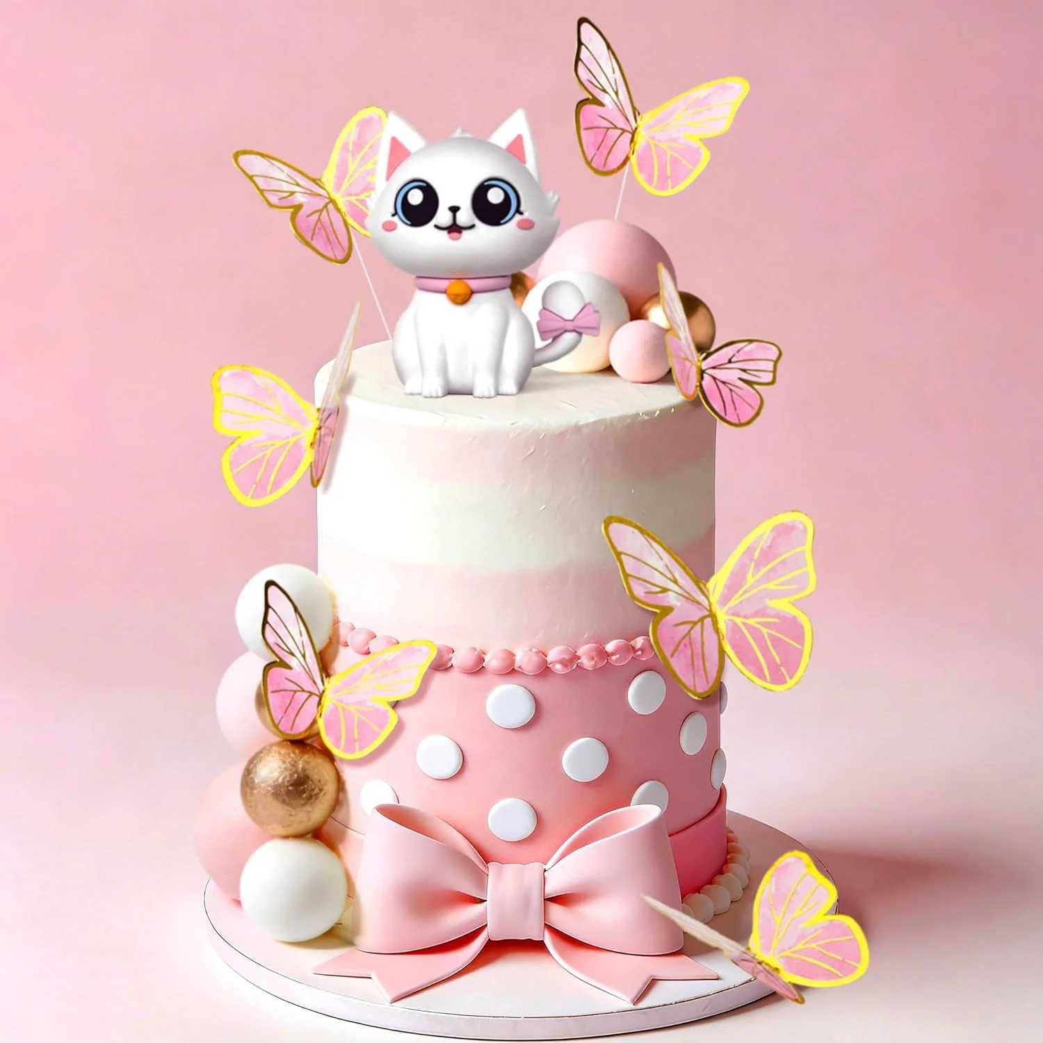 LaVenty Katzen-Kuchenaufsatz, Kätzchen-Kuchenaufsatz S für Katzen-Themen-Geburtstagsfeier, Niedliche Miau-Geburtstagsfeier, Mädchen-Baby-Shower-Party – Detail 5