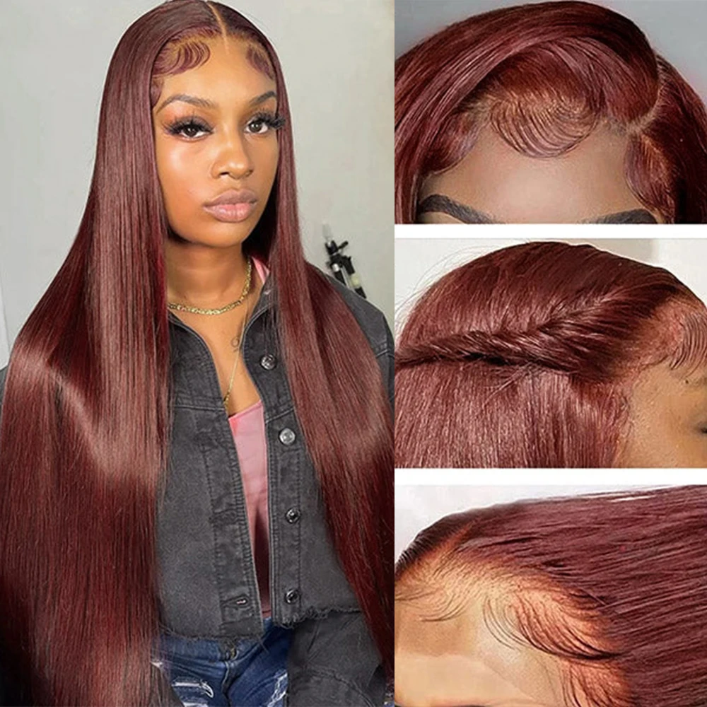 Reddish Brown Lace Front Human Hair Bone Straight 13x4 Lace Front Wig Pre Plucked 4x4 Closure Dark Red Brown 13x6 Frontal Wig