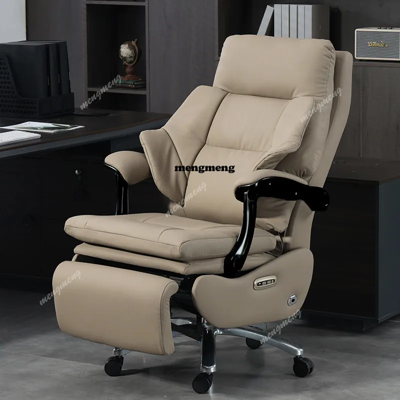Multifunctional Electric Boss Chair Ventilated and Heated Cowhide Leather Computer Chair Lunch Break Comfortable Office Chair