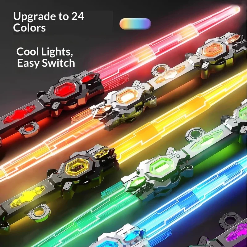Dubbelzijdig intrekbaar laserszwaard, 24 kleuren wisselend, 4 uur lange batterijduur, inductief geluidseffect, oplichtend kinderspeelgoedzwaard
