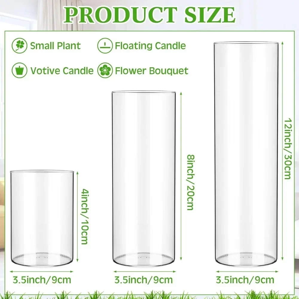 Vase 4, 8, 12 Inch 24 Pcs Glass Cylinder Clear Flower Vase Wedding Centerpieces Vases for Formal Dinners Party Event Rustic Home