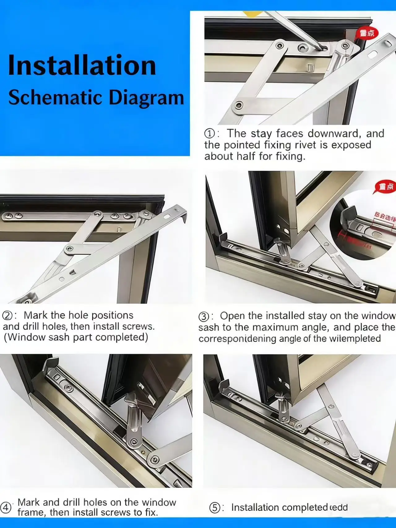 304 الفولاذ المقاوم للصدأ 4-Bar المفصلي والانزلاق البقاء-على معلقة 22 مللي متر الشق الستار جدار الألومنيوم نافذة المناسب دائم نافذة الأجهزة #6