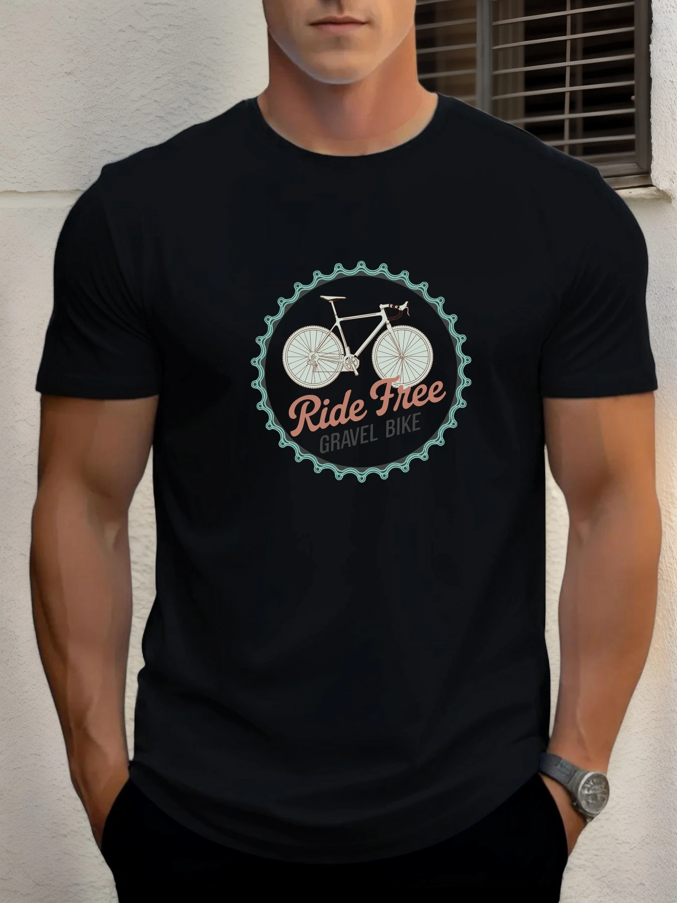 

Men's cotton T-shirt, summer round neck short sleeves, RIDE FREE GRAVEL BIKE printed breathable streetwear fashion cool T-shirt