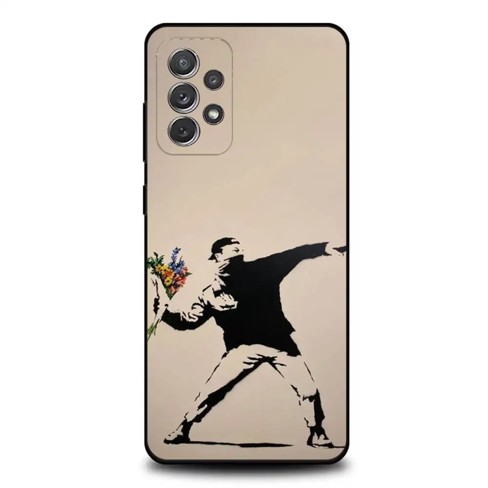Casing Ponsel G-Graffiti Artist B-Banksy untuk Samsung S 25,24,23,22,30,21,10,9,Ultra,Plus,Lite,FE,4,5G Casing Lembut Hitam