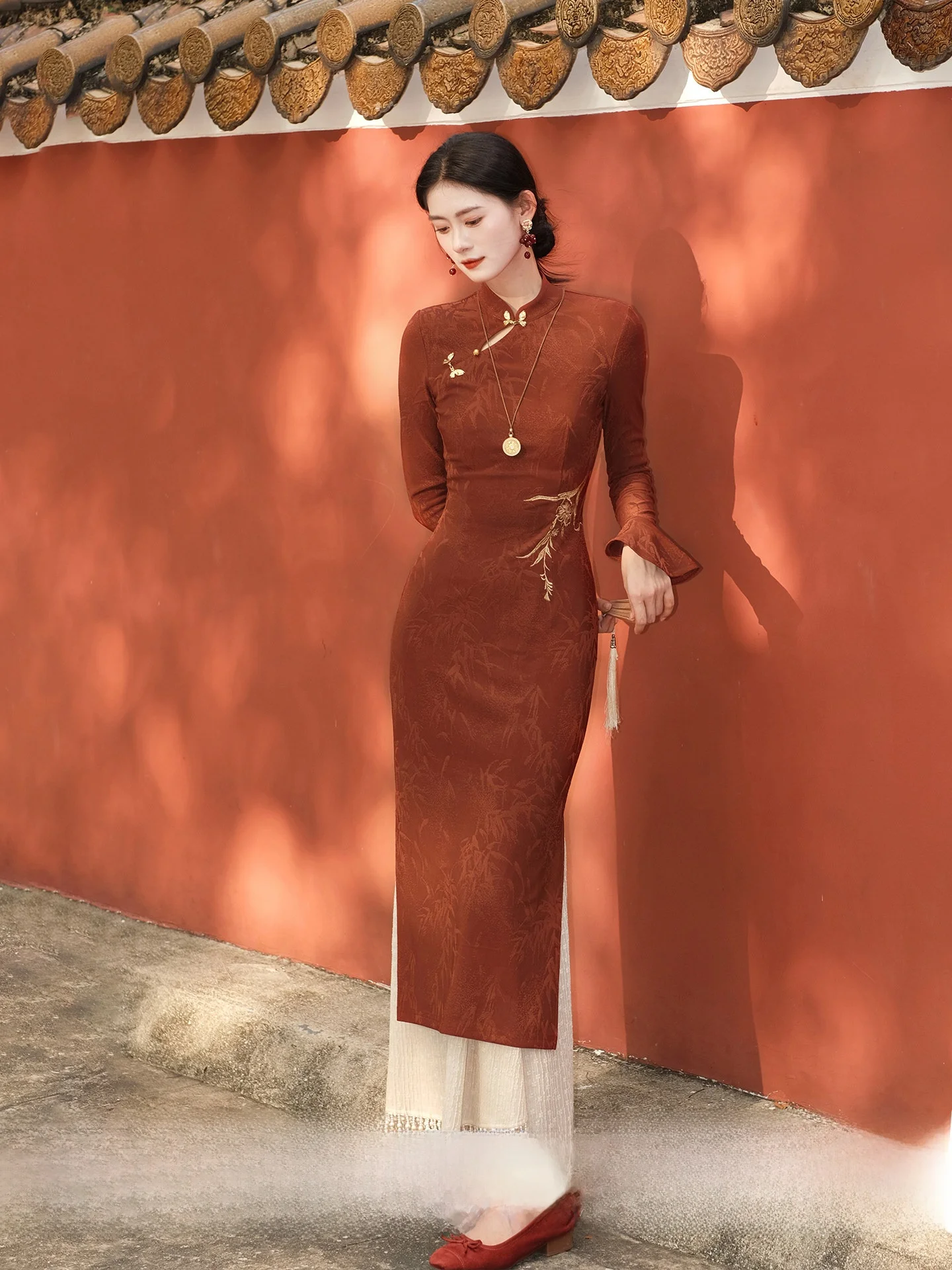 

Red Wedding Dr Long Sve Chinoiserie Sle Engaged Women's Qipao Dr Ling Xian Zhi He New Chinese Sle Early Spring L...