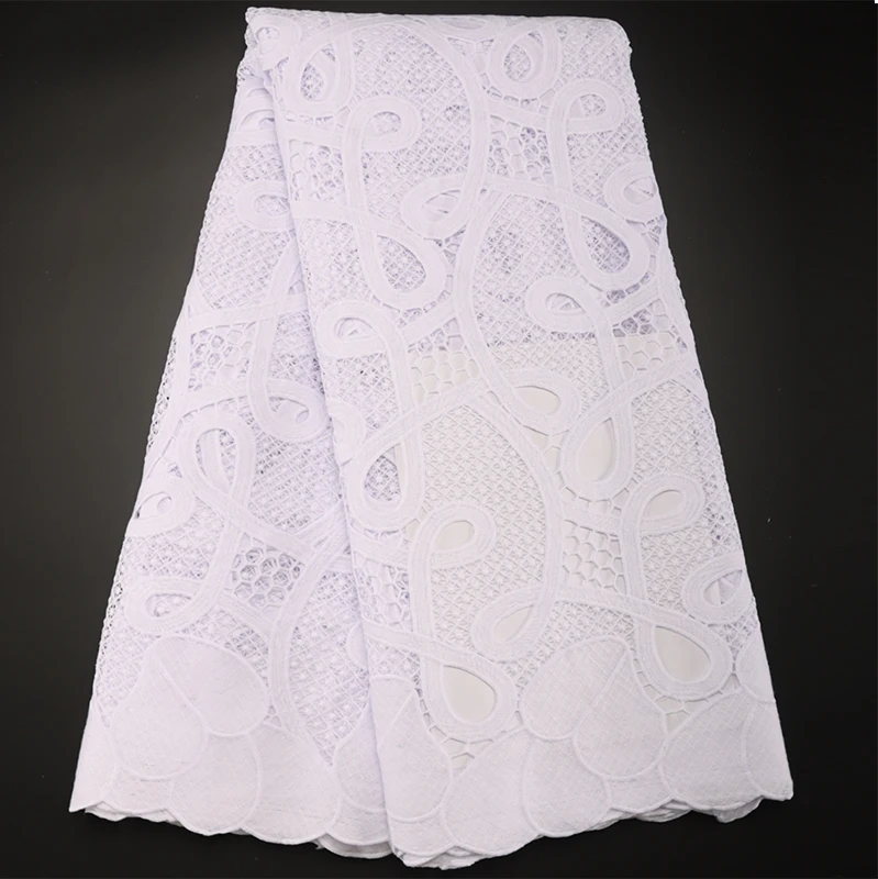 

New African Pure White Guipure Lace Fabric 2022 High Quality Nigerian Cord Lace Fabrics Water Soluble Wedding Cotton Dress Lace