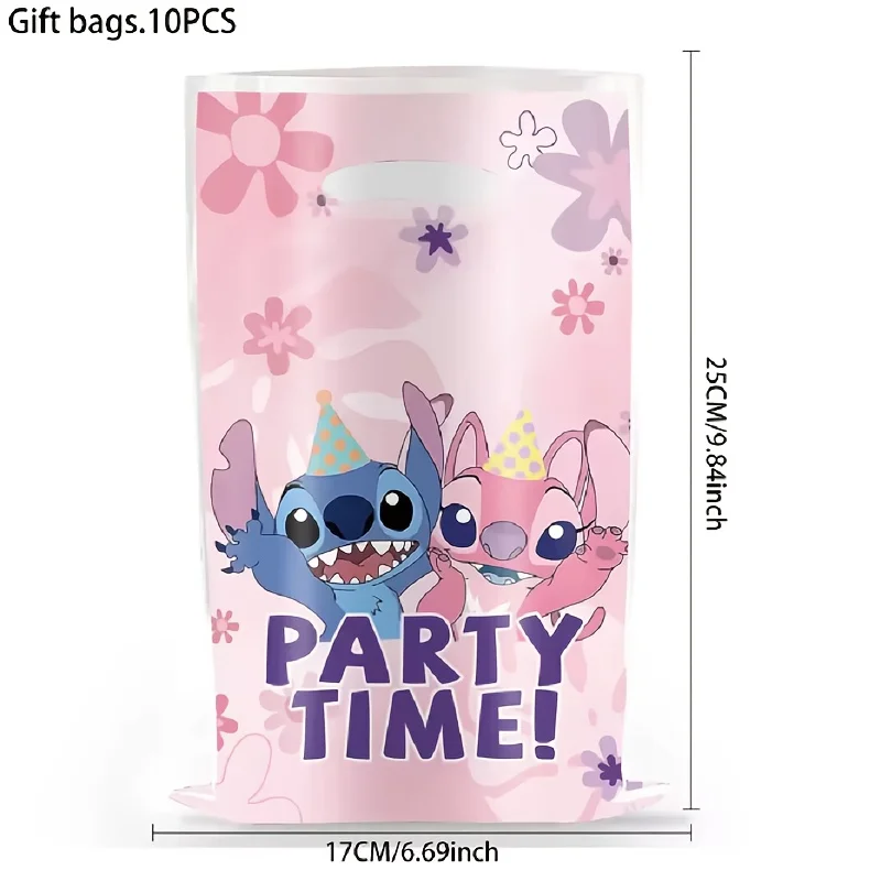 10pcs Disney Stitch Gift Bags Colorful Party Favor Bags Plastic Tote Bags for Kids Adults Happy Birthday Party Decoration