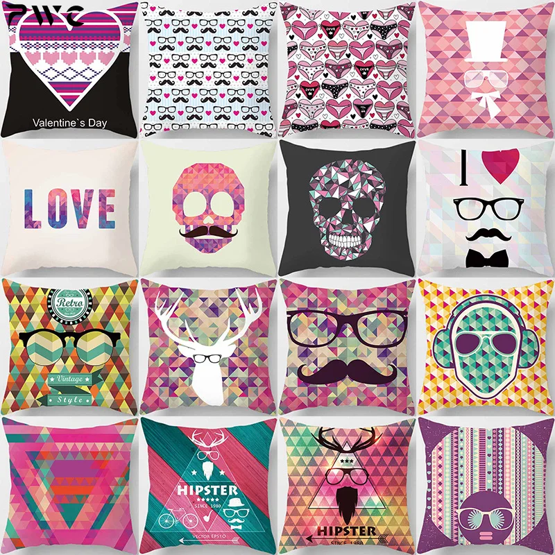 

Love Heart Sexy Thong Skull Hipster Love Letter Pattern Pillow Cases High Quality Square Thick Pillow Case Covers