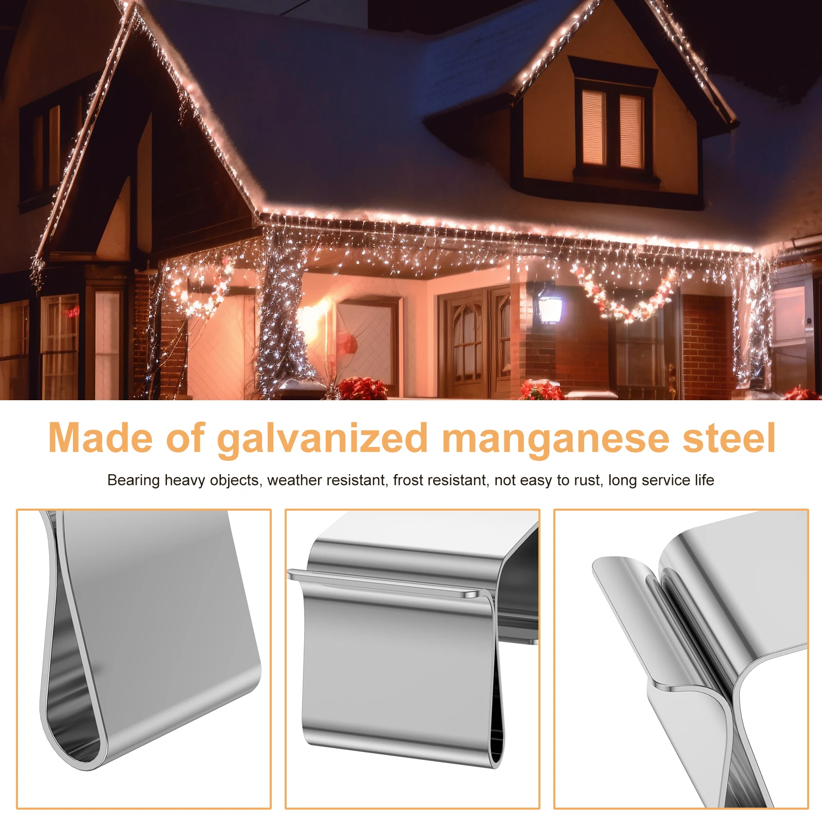 50/100Pcs Holiday Lights Roof Hooks Gutter Clips Christmas Lights Gutter Stainless Steel Hooks for Hanging Outdoor String Light