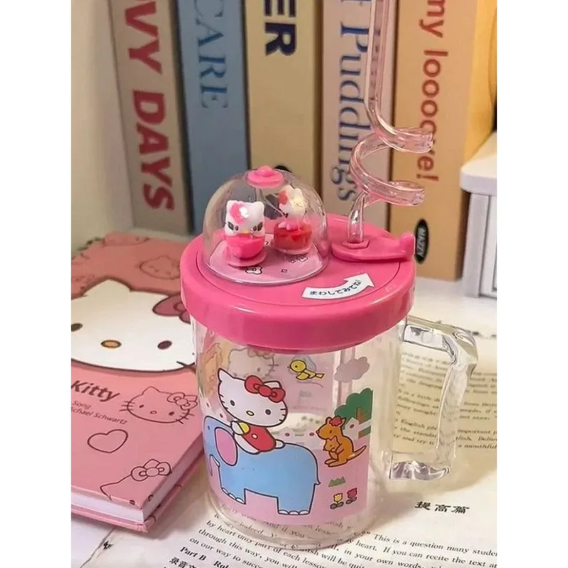 Sanrio-Copo Giratório Portátil de Água de Palha para Crianças, Grande Capacidade, Minha Melodia, Hello Kitty, Anime Cartoon, Kawaii, Presente Estudantil, 400ml