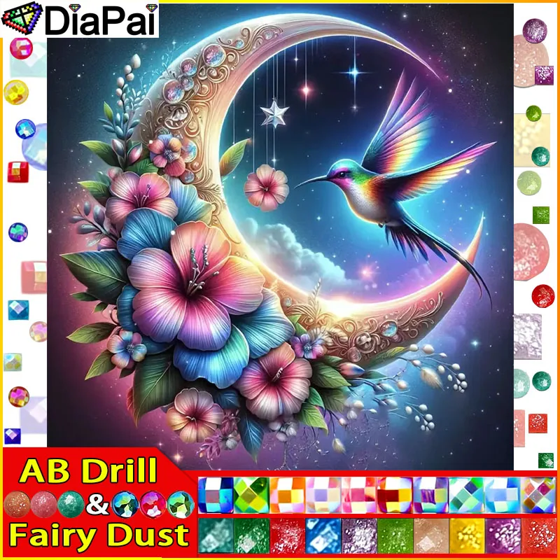 

DiaPai Fairy Dust AB Алмазная картина Полная квадратная/круглая дрель 5D DIY "Луна Цветок Птица" Алмазная вышивка Декор со стразами