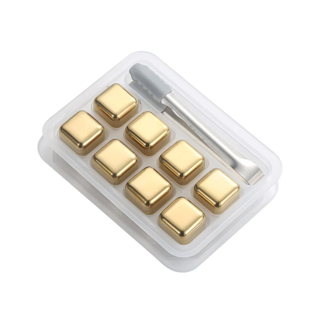 Portable Stainless Steel Ice Cubes Set Reusable Gold Chilling Stones for Whiskey Wine Cooling Cube Party Bar Tool