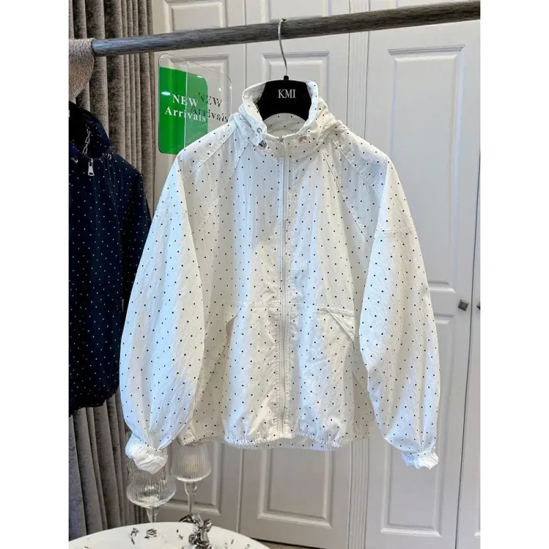 Polka Dot Sunscreen Coat Women's New Lightweight Causal Outdoor Outer Air Conditioning Cardigan Hooded Jacket Female - Image 2