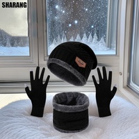 3pc Thermal Winter Set Windproof Fleece Hat Scarf Gloves Combo for Outdoor Sports Hiking Cycling Fishing Cold Weather Protection