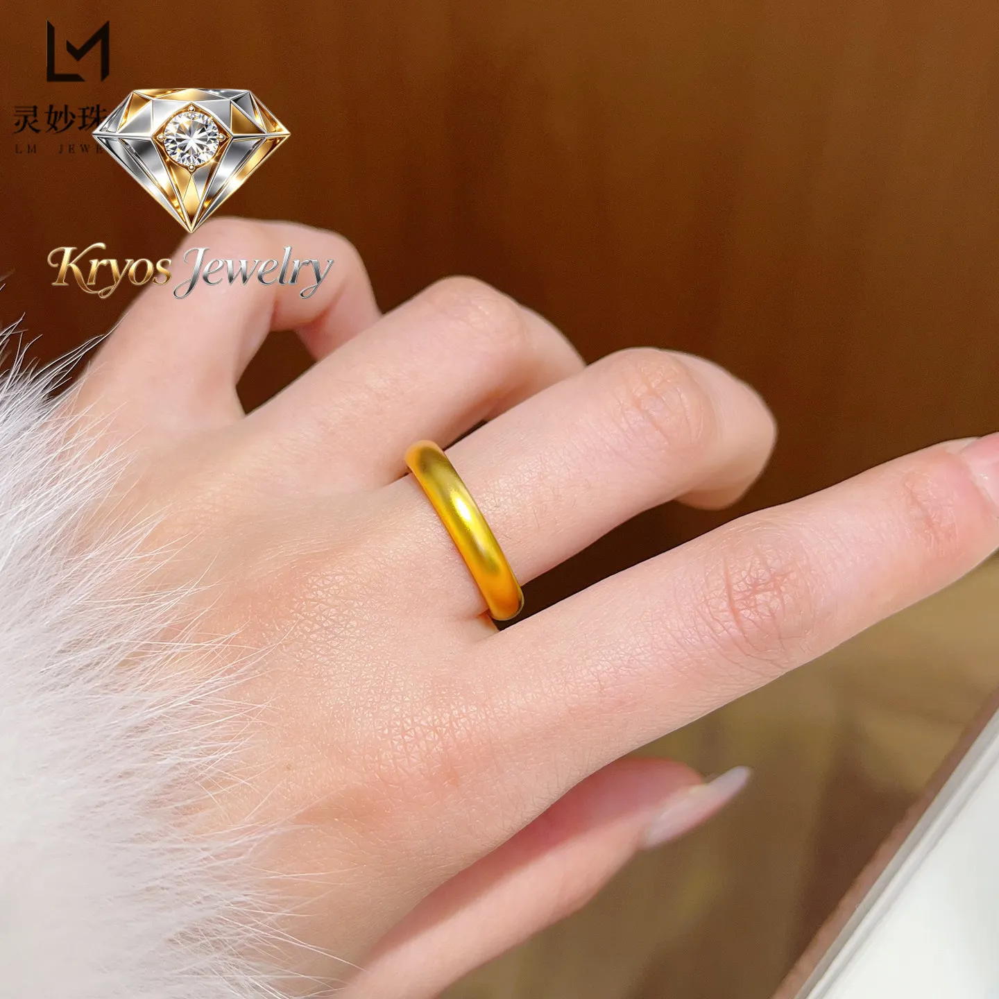 

Kryos Jewelry Festive Ring Women's 24K Gold AU999 - Gold Hundred Blessings Ring, Smooth Band Chinese Style, Festival Style