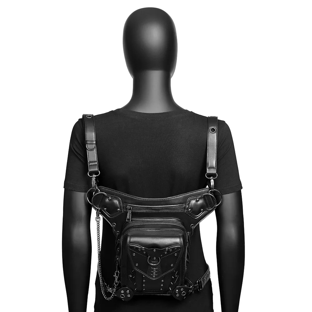 New Steampunk Texture Chain Bag Motorcycle Single Shoulder Messenger Bag Multi Back Method Waist Bag Fanny Pack Leg Bag Bum Bag