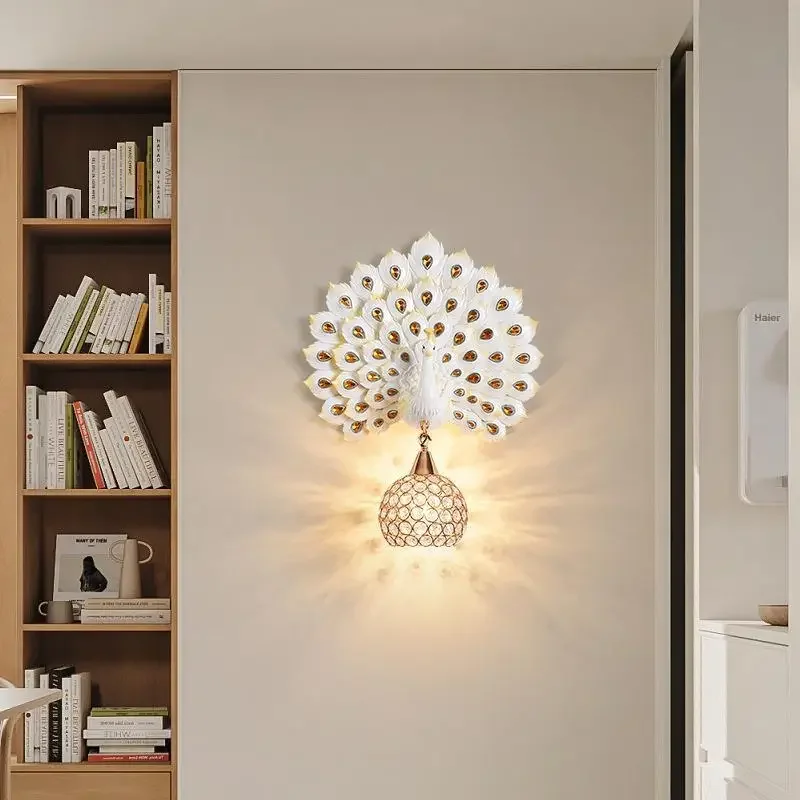Colorful Peacock Wall Lamp Nordic Retro Light Luxury Home Lighting Room Decor Aesthetic Homestay Hotel Decoration LED Lights