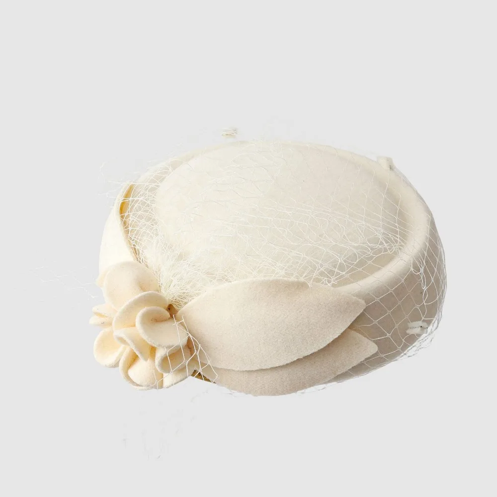 

Teardrop Hat Vintage Mesh Topper Hat Solid Color Flower Woolen Beret Charm Retro Pillbox Hat Banquet