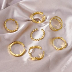 WILD & FREE New In Trendy Stainless Steel Golden Adjustable Rings for Women Geometric Charm Aesthetic Waterproof Jewelry