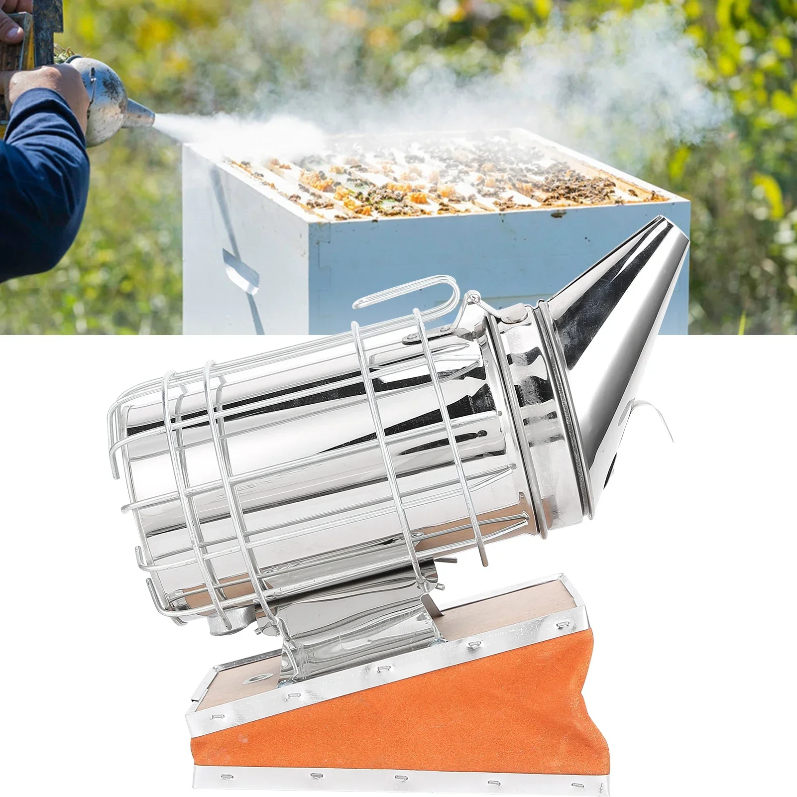 Beekeeping Smoker Cowhide Leather Stainless Steel With Protective Cover Bee Equipment