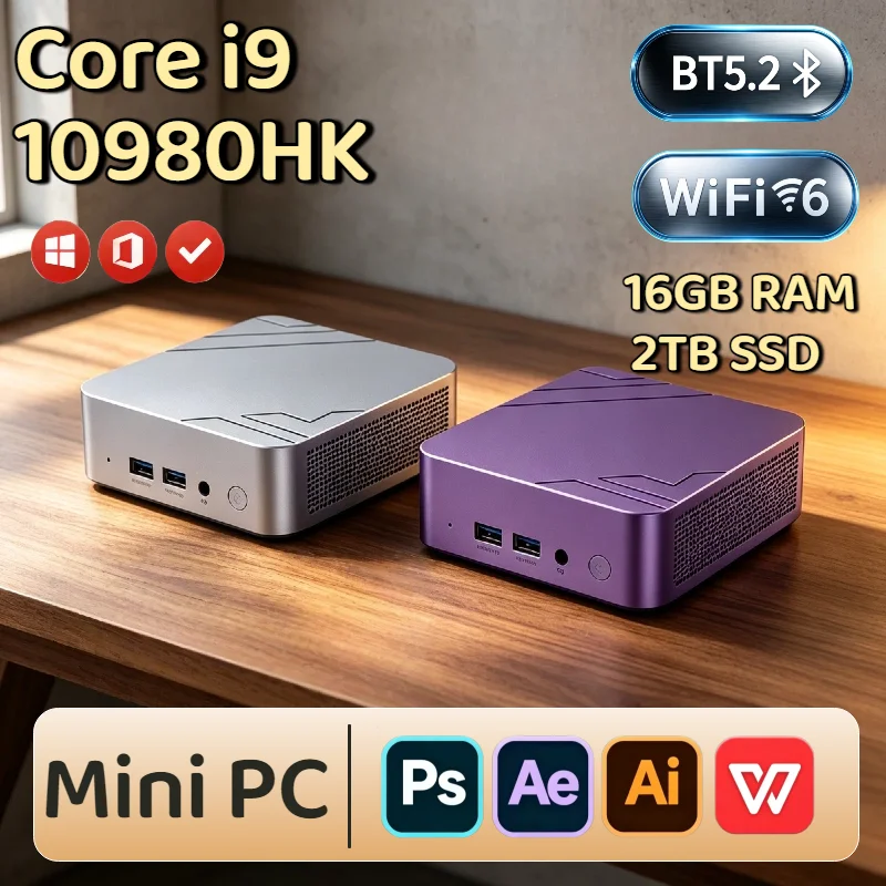 Intel i9 10980HK Mini Desktop PC 16GB DDR4 2TB NVMe SSD Triple 4K WiFi6 High Performance Small Computer Office Home Pro Ultra