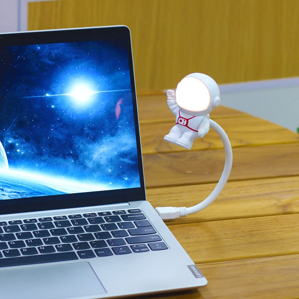 Mini Astronauta Night Light, Lâmpada de leitura LED criativa, Tubo USB flexível, Spaceman para Laptop, PC, Teclado, Notebook, Table Desk Light