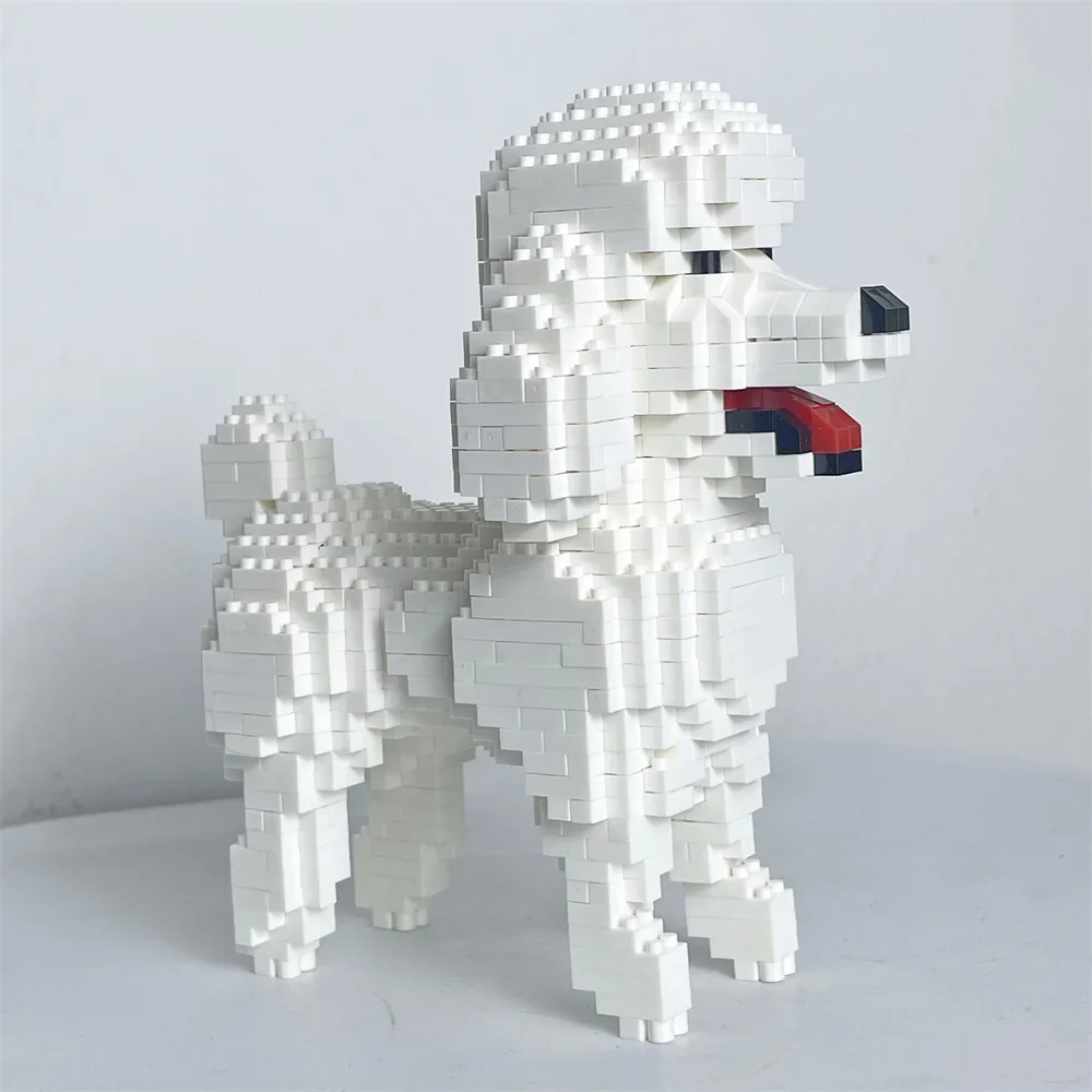 White Poodle Dog Brick Sculpture Pet Animal Statue Handcrafted Desktop Ornament Unique Decor Gift For Dog Breed Collectors