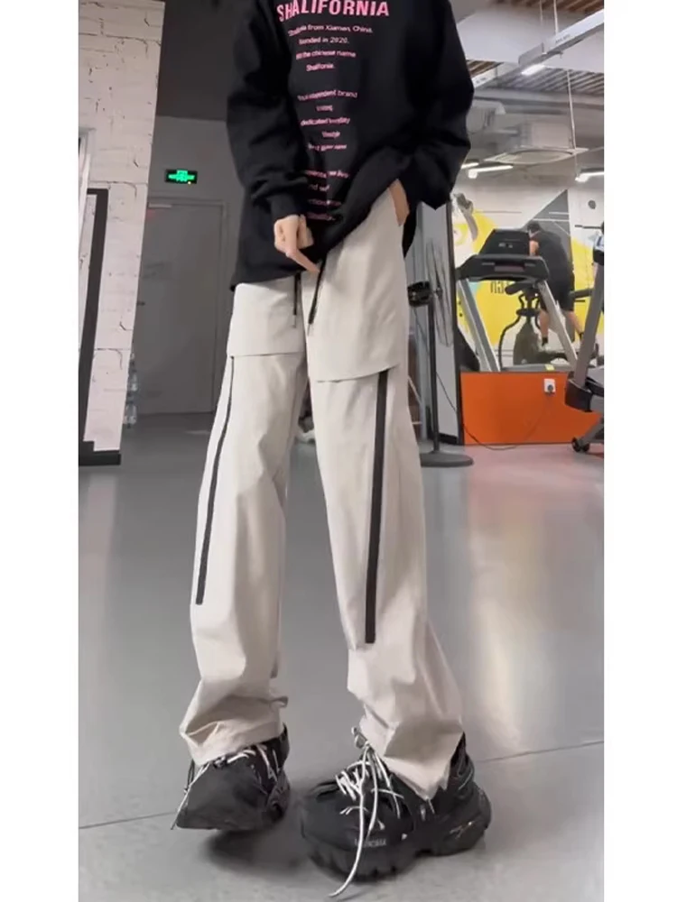 

Водонепроницаемые повседневные брюки для активного отдыха, мужские рабочие брюки на молнии, свободного кроя, молодежные, из полиэфирного волокна, прямые брюки