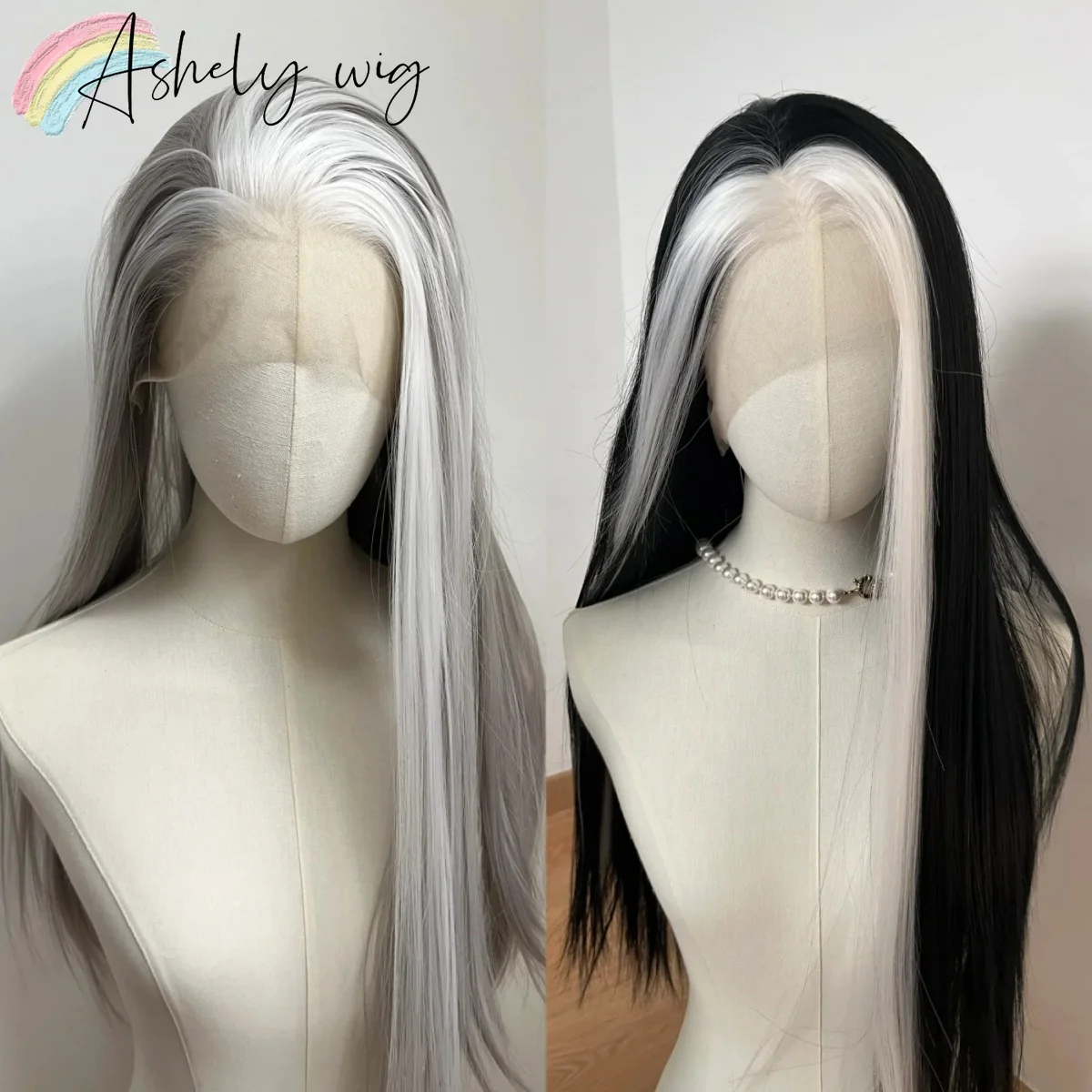 

Ombre Black Gray Wig 13*4 HD Lace Frontal Long Straight Wig for Women Natural High Temperature Fibers Synthetic Wigs Cosplay