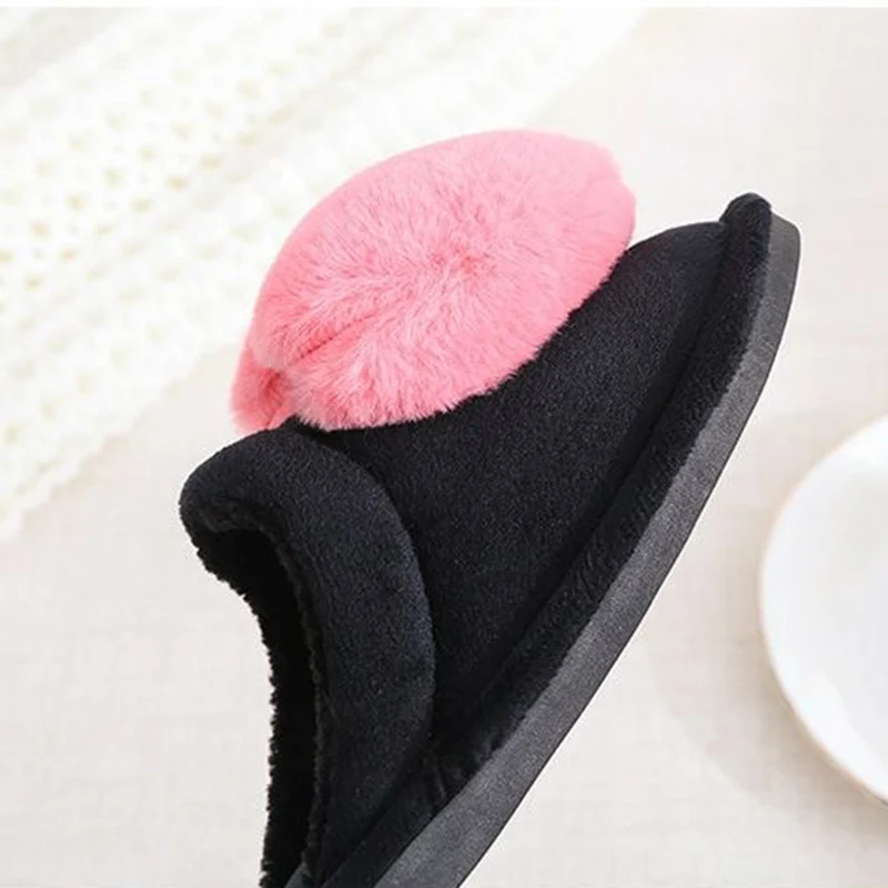 Niedliche Herz-Design Damen-Hausschuhe, Warme Winter-Komfort-Pantoffeln aus Kunstfell, Rutschfeste Indoor-Schlafzimmerschuhe, Plüsch-Baumwoll-Hausschuhe für Frauen – Detail 6