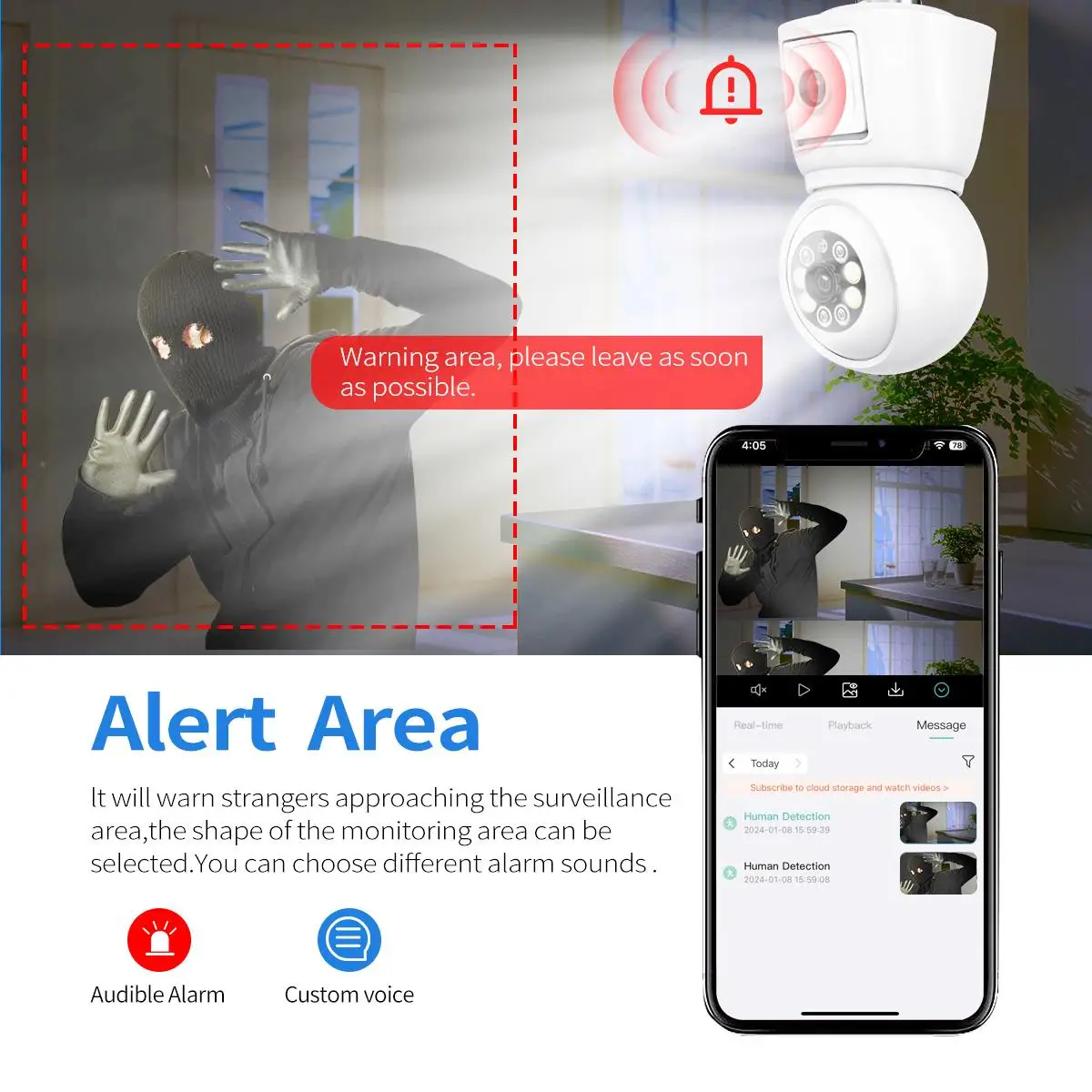 ワイヤレス監視カメラ,デュアルレンズ,qf202,e27,2*2メガピクセル,wifi,ptz,カラー,ナイトビジョン,ソルド検出,双方向