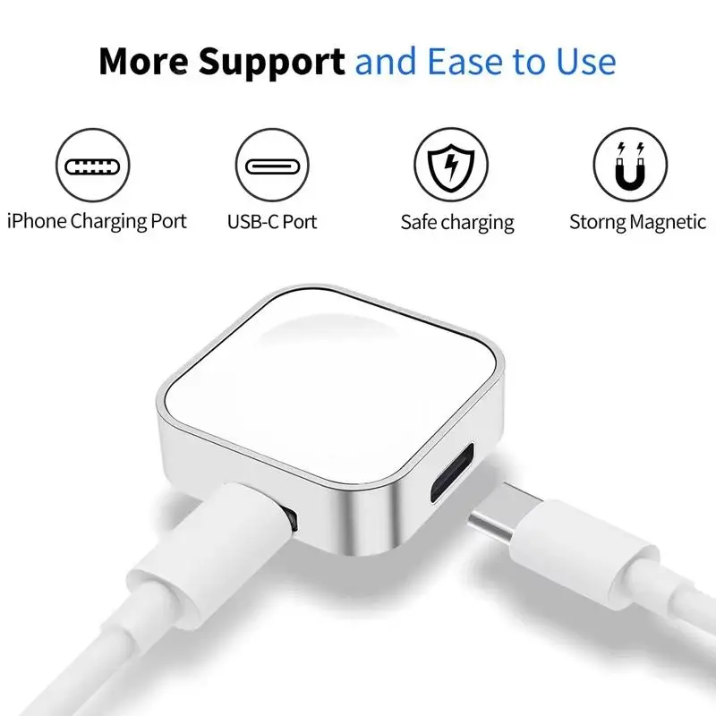 Portable Wireless Charger For Apple Watch Charger Type C 8Pin Two Interfaces For Apple Watch Series 10 9 8 7 6 5 4 Ultra 3 2 1