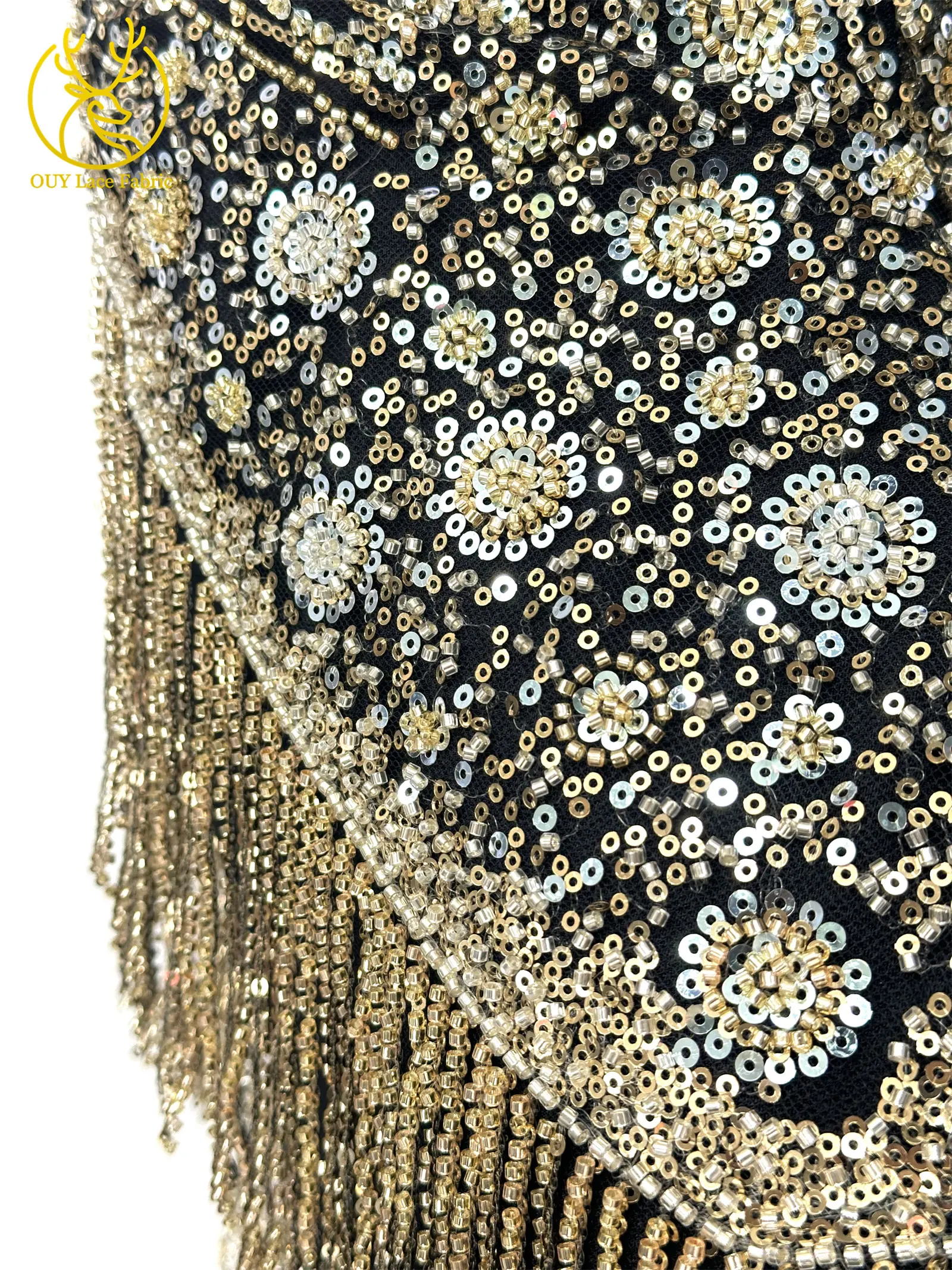 2026 Hochwertiger Afrikanischer Nigerianischer 3D-Perlen-Spitzenstoff Gold Hochwertiger Französischer Pailletten-Netzstoff für Damen Hochzeits- und Partykleider – Detail 7