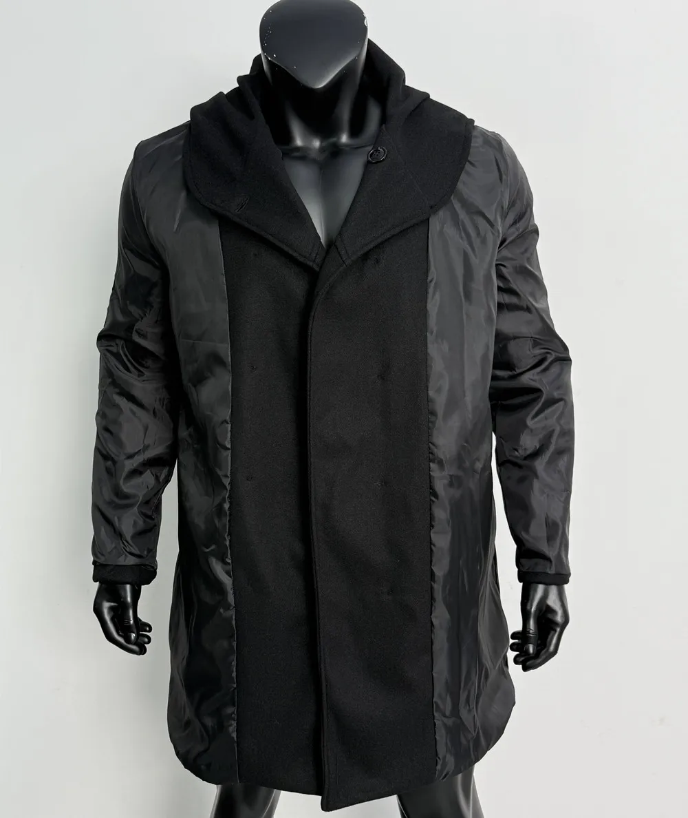 Men Hooded Wool Blends Trench Coat Double Breasted Mid Length Overcoat Work Casual Thick Warm Jacket Pockets Autumn Winter 2026