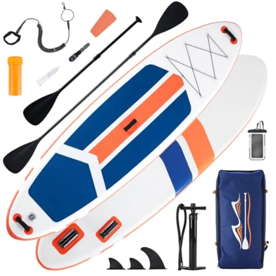 

Inflatable Stand Up Paddle Board 10.5'×33'' for outdoor water sports durable advanced PVC material blue-gray color non-slip dec