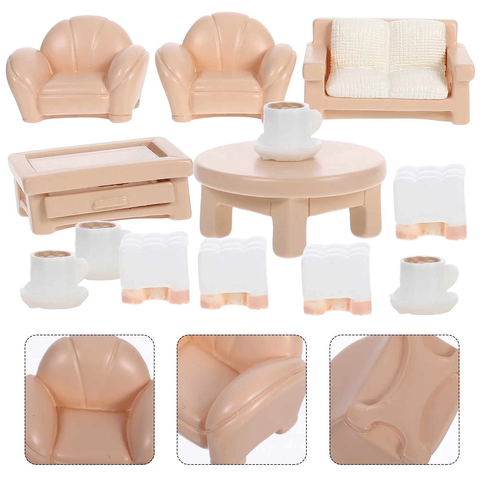 

13Pcs Miniature Dollhouse Furniture Set Detailed Small Sofa and Chairs for Kitchen Living Room Bedroom Display Home Micro
