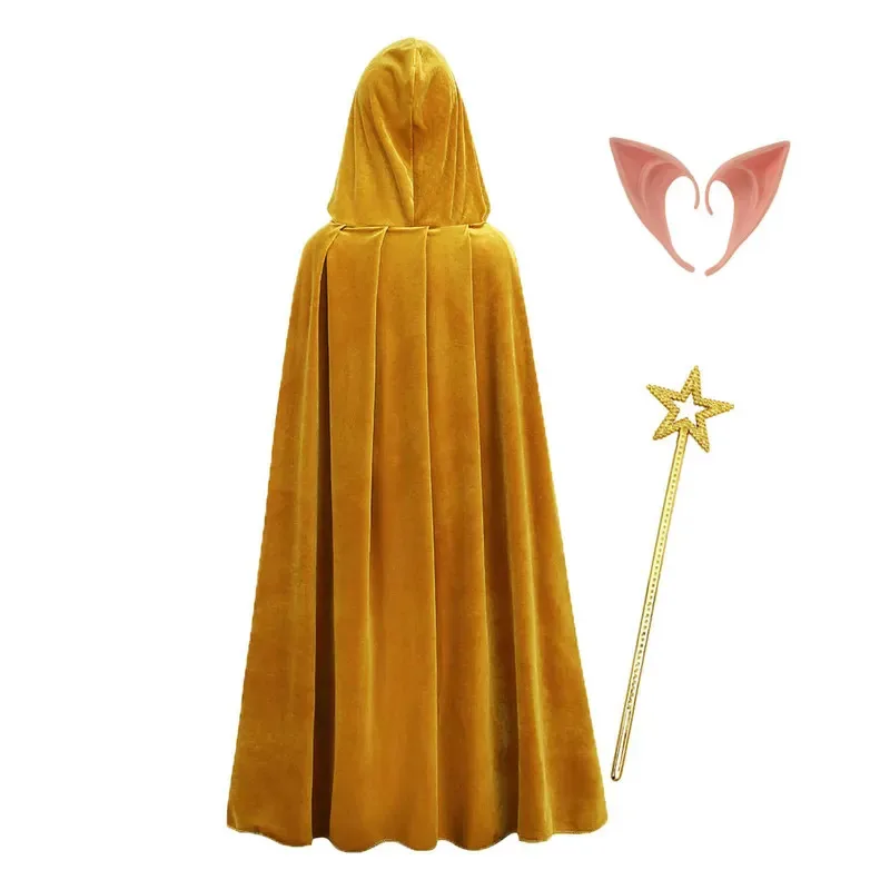 

Kids Halloween Witch Costume Luxury Gold Wizard Cosplay Cloak Hooded Party Capes