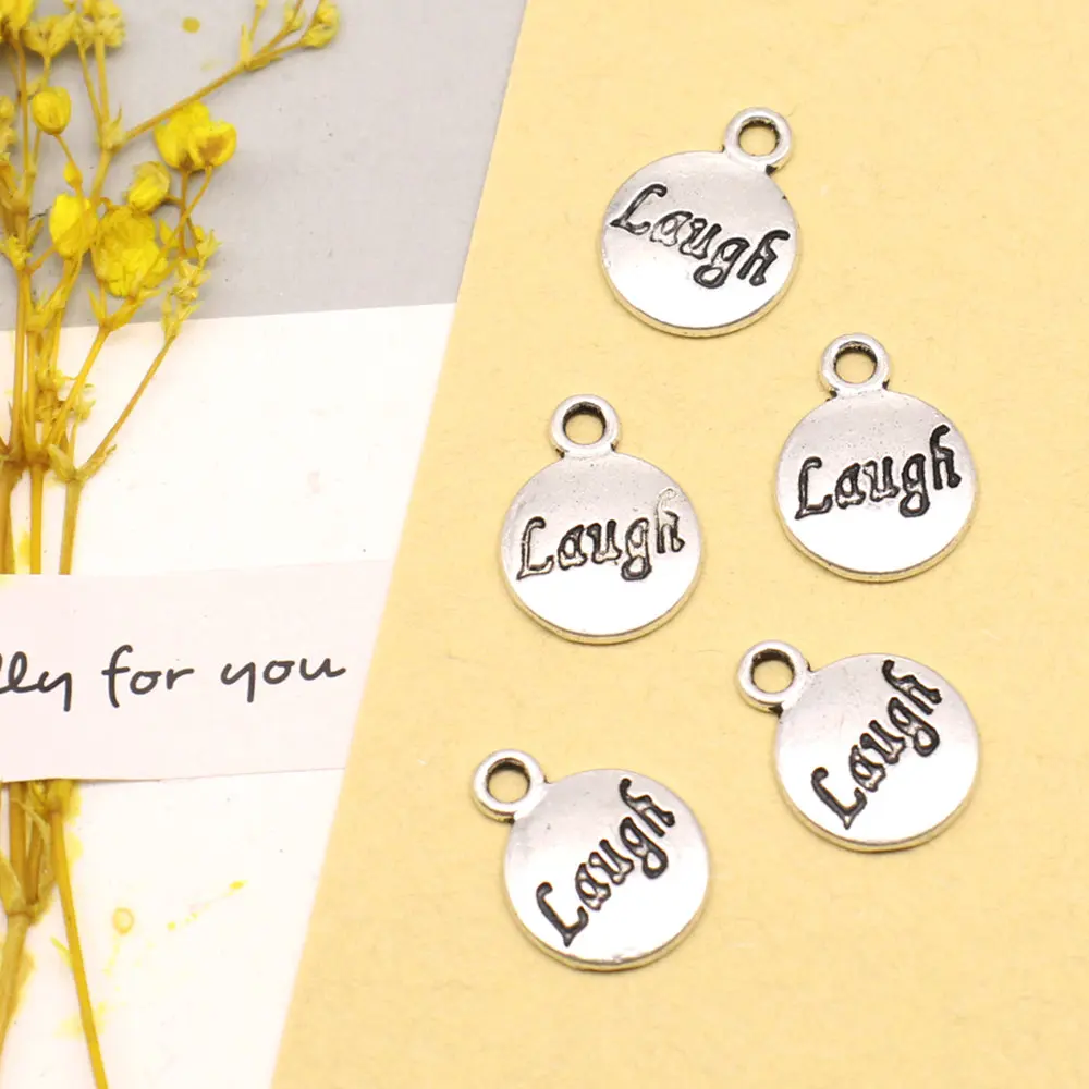 20pcs 12x16mm Laugh Word Sign Charms Pendants Jewelry Making Car Accessori Diy Jewelry Antique Silver Color