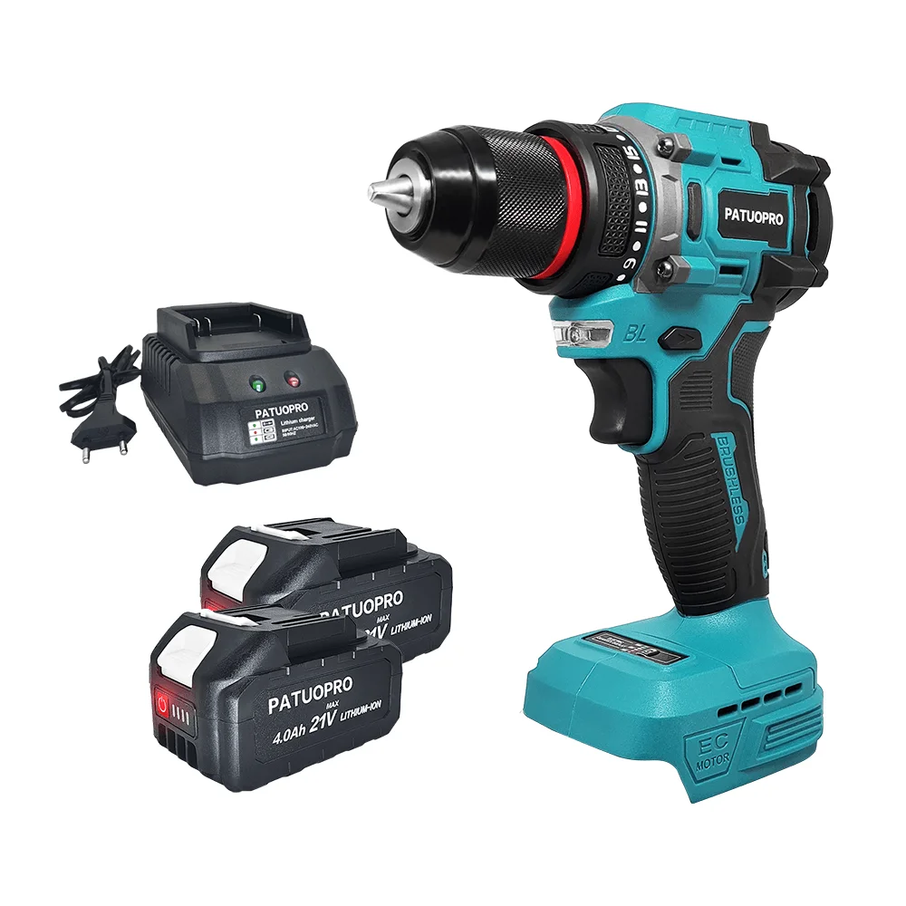 

PATUOPRO 10mm Brushless Electric Drill 2-Speed Cordless Drill Screwdriver 21Torque Setting Power Tools For Makita 18V Battery