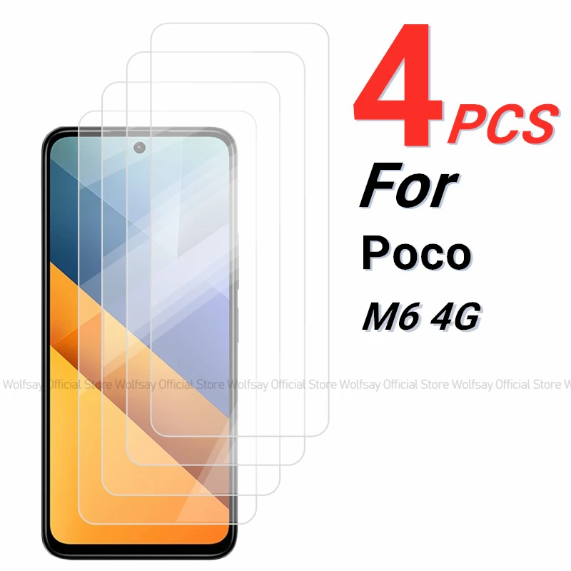 2/4PCS Screen Protector For Xiaomi Poco M6 4G Tempered Glass Xiaomi Poco M6 4G Full Glue Screen Phone Glass Xiaomi Poco M6 4G