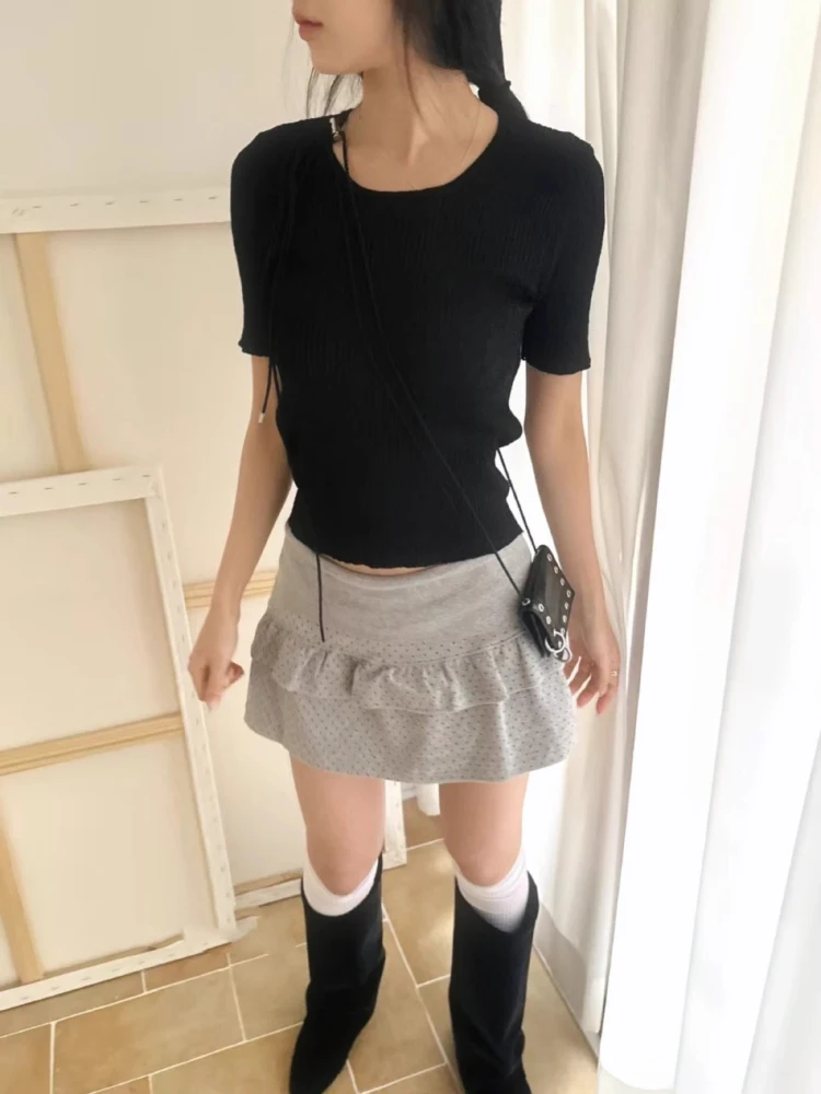 falda Estilo Urbano con Diseño de Pastel de Doble Capa con Estampado de Lunares, Plones Cortos de Cintura Alta, Moda ...