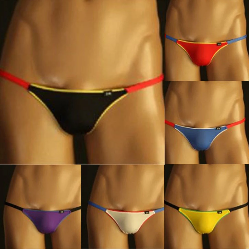 Tanga para hombre, ropa interior baja de hielo Gay, bragas para hombre, bolsa, Bikini, calzoncillos de tiro, ropa de seda Sexy con bulto, espalda en T convexa