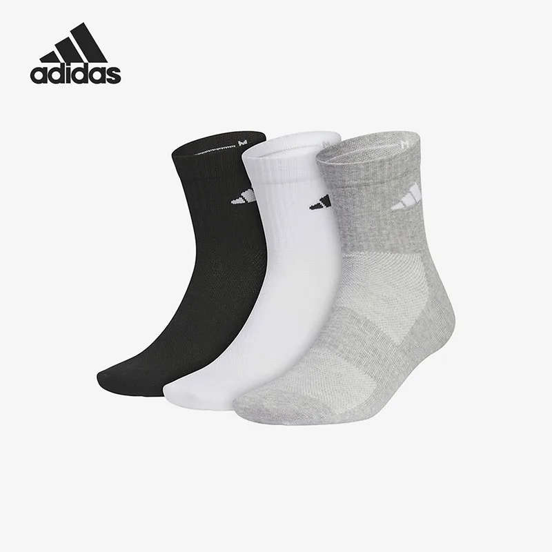 Adidas JC9272 Crew Mid‑Calf Socks 3 Pack, Cotton Blend, Breathable Mesh, Arch Support Comfort Sports Socks