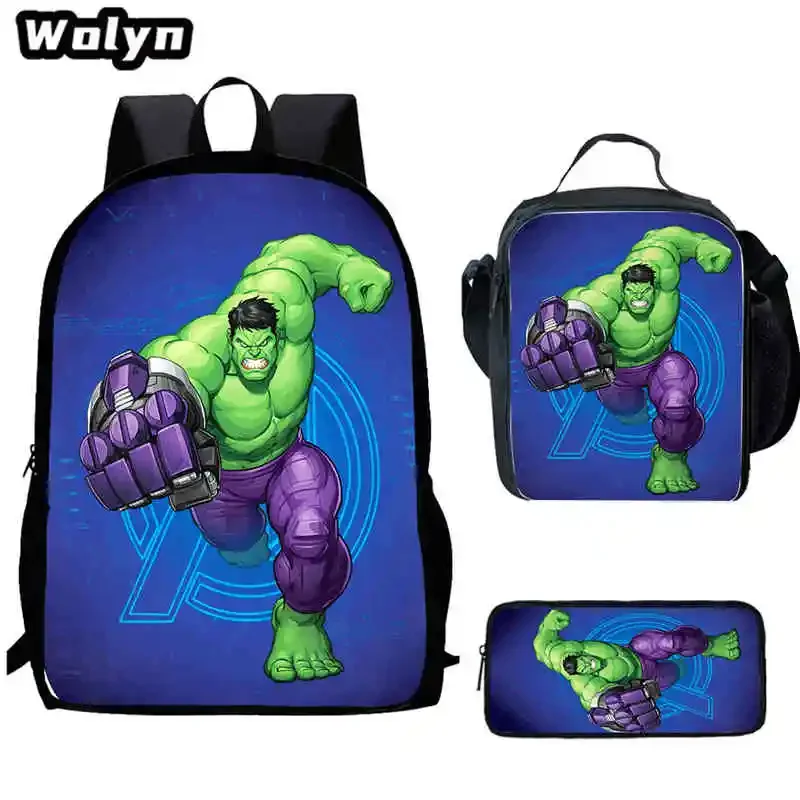 3Pcs Set Cartoon Superhero Hu-Lk School Backpack with Lunch Bags Pencil Bags for Boy Girl,Anime School Backpack for Kindergarten