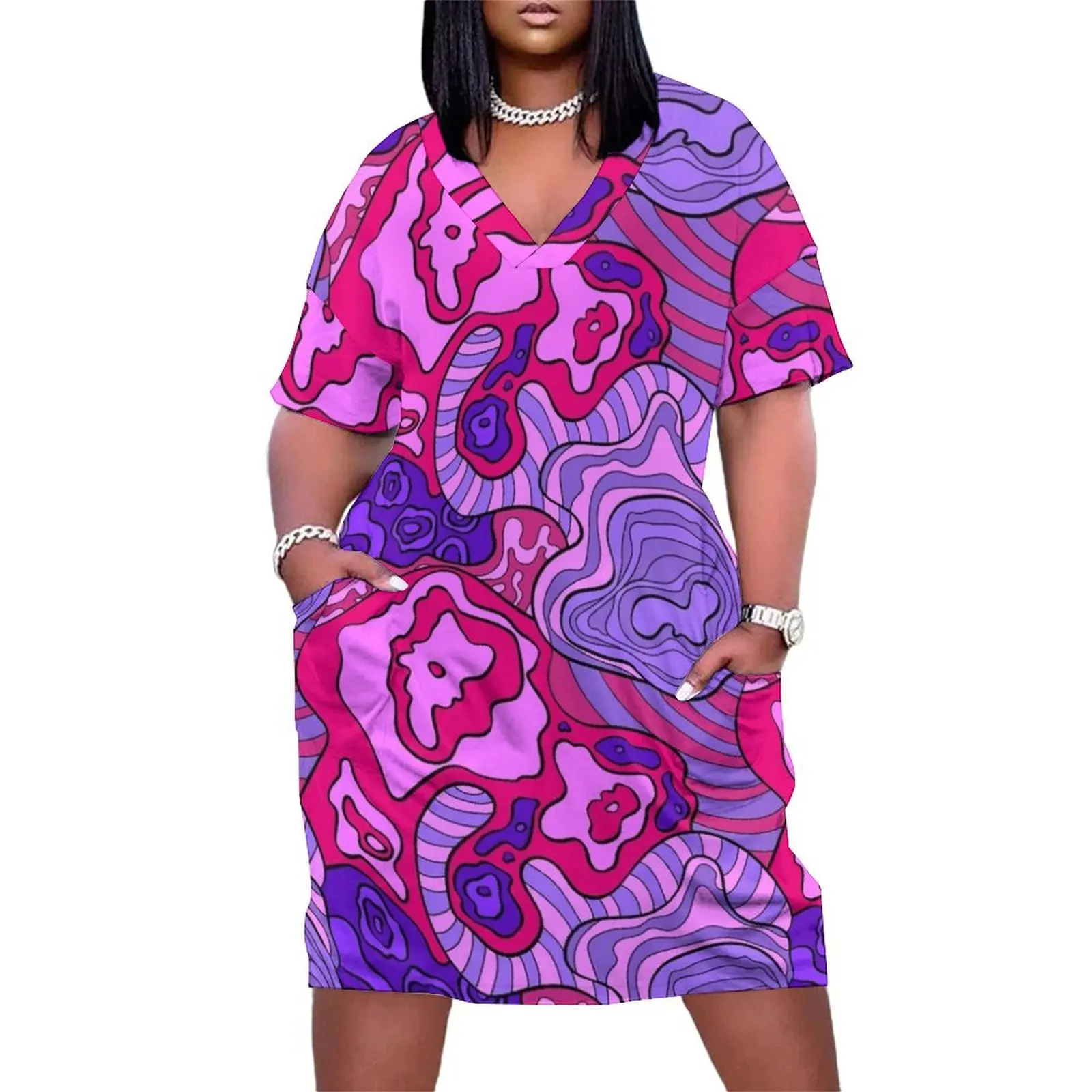 

psychedelic wavy pink pattern Loose Pocket Dress clothes for women women's evening dresses 2025